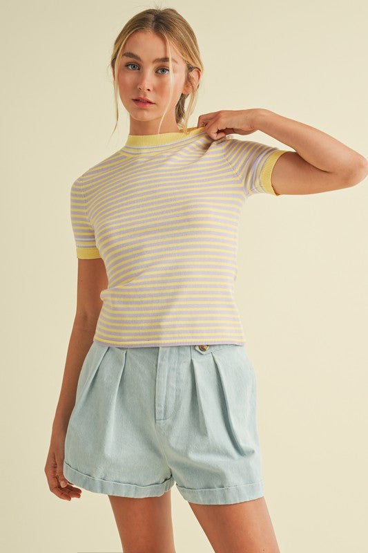 Round Neck Striped Sweater Top