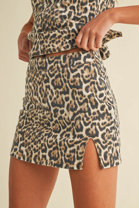 Leopard Denim Open Back Sleeveless Top And Skort