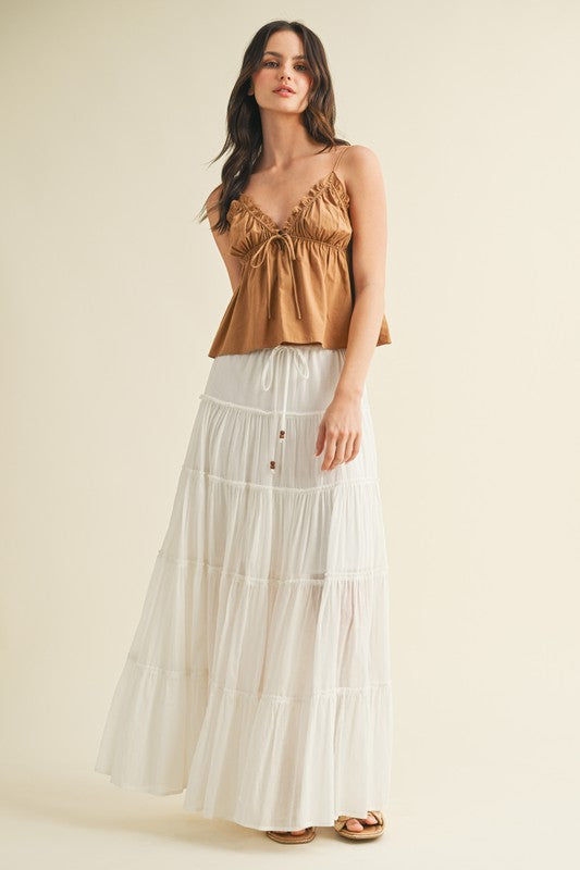 Elastic Ruffle V Neck Cami Top In 3 Colors