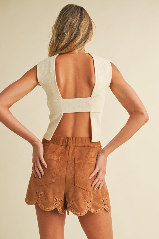 Sleeveless Knit Open Back Top in Cream or Mocha
