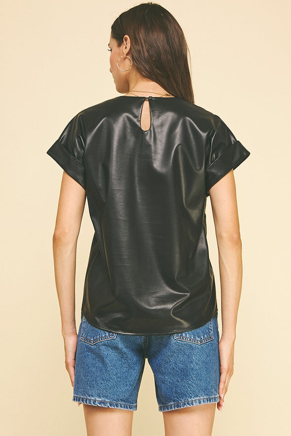 Faux Leather Cap Sleeve Top