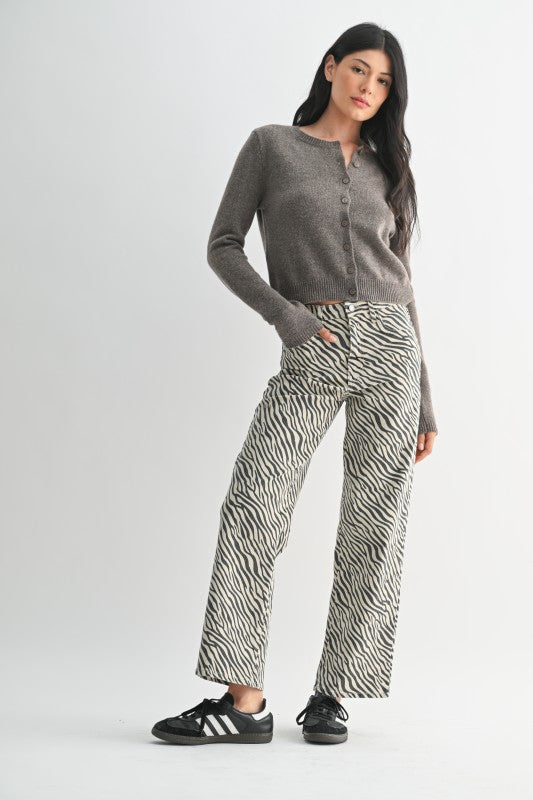 Zebra Print High Rise Vintage Straight Leg Jeans