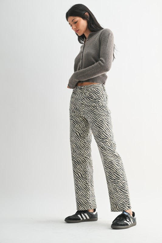 Zebra Print High Rise Vintage Straight Leg Jeans
