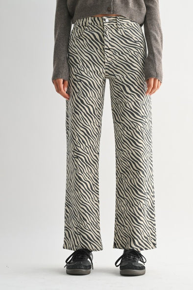 Zebra Print High Rise Vintage Straight Leg Jeans