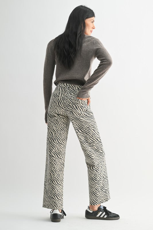 Zebra Print High Rise Vintage Straight Leg Jeans