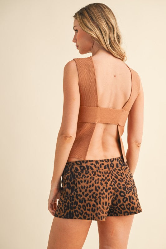 Sleeveless Knit Open Back Top in Cream or Mocha