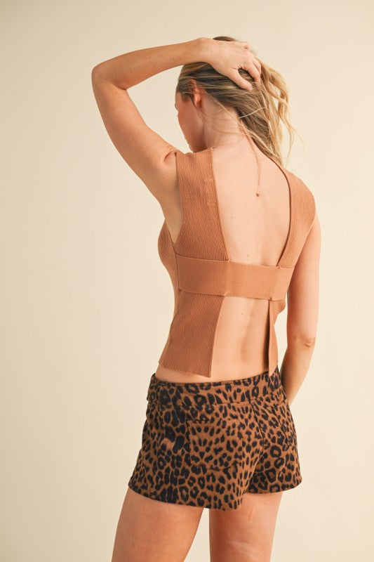 Sleeveless Knit Open Back Top in Cream or Mocha