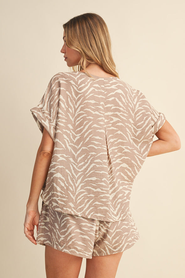 Animal Print Relaxed Fit Top and Shorts Set
