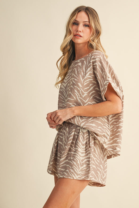 Animal Print Relaxed Fit Top and Shorts Set