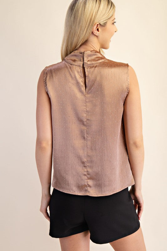 Rhinestone Mock Neck Sleeveless Top