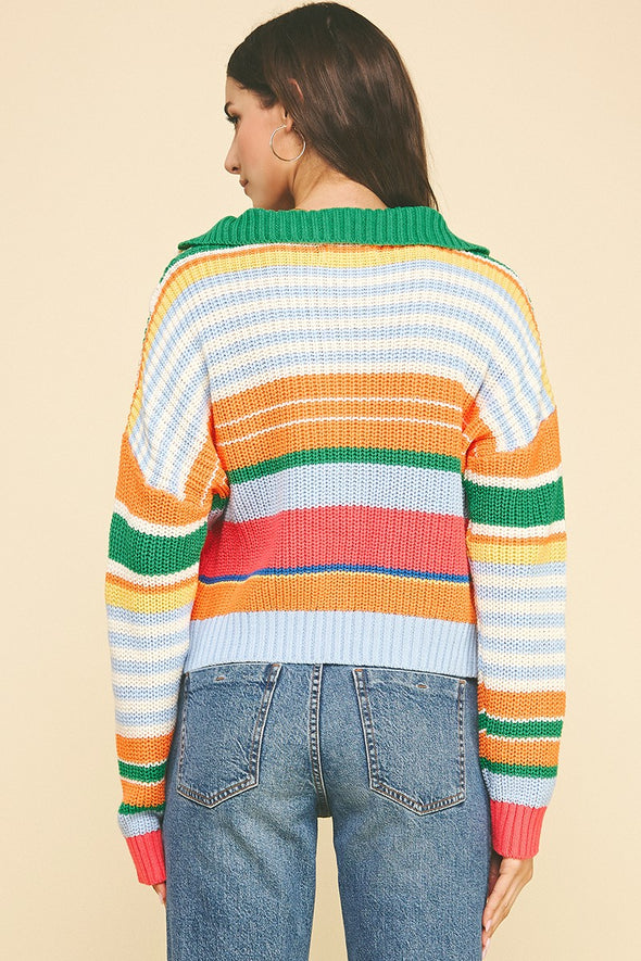 Multi Color Half Zip Pullover Sweater