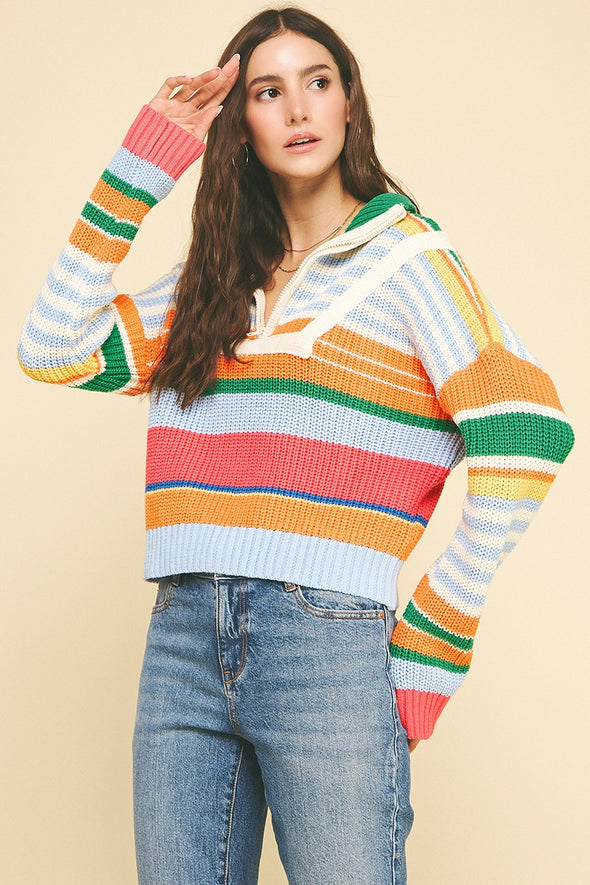 Multi Color Half Zip Pullover Sweater
