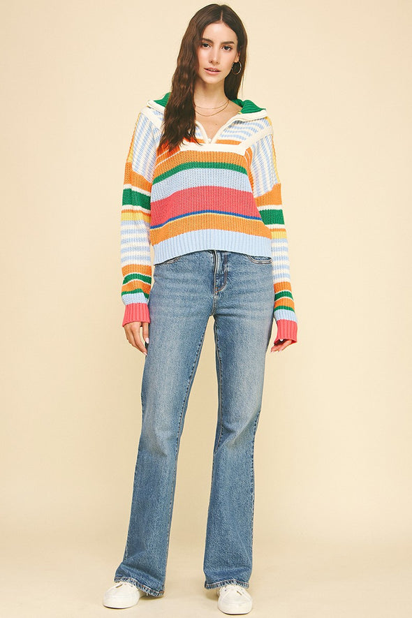 Multi Color Half Zip Pullover Sweater