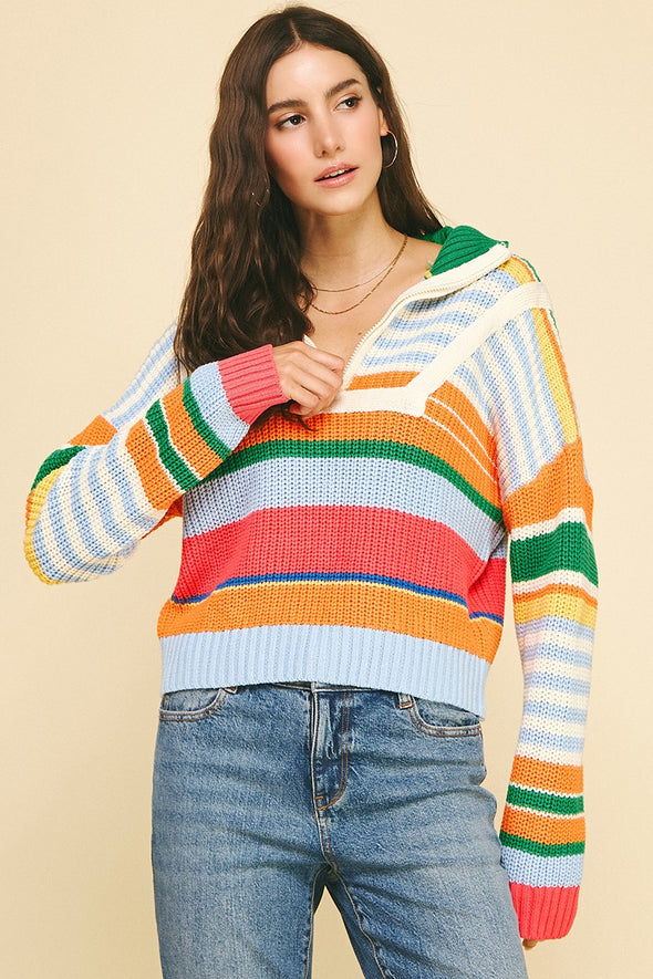 Multi Color Half Zip Pullover Sweater