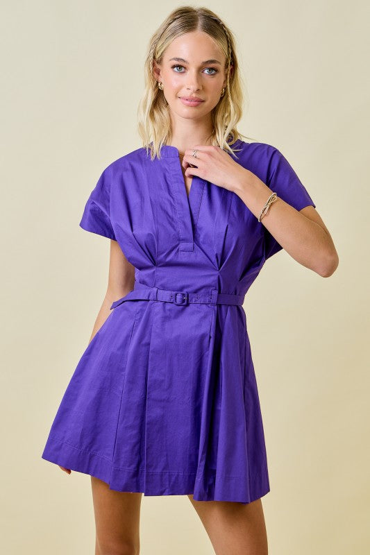 Poplin Belted Pleated Dress