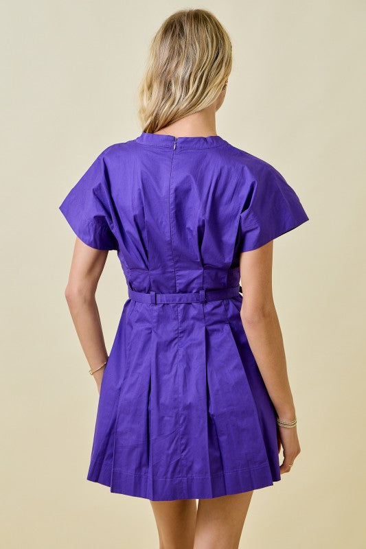 Poplin Belted Pleated Dress