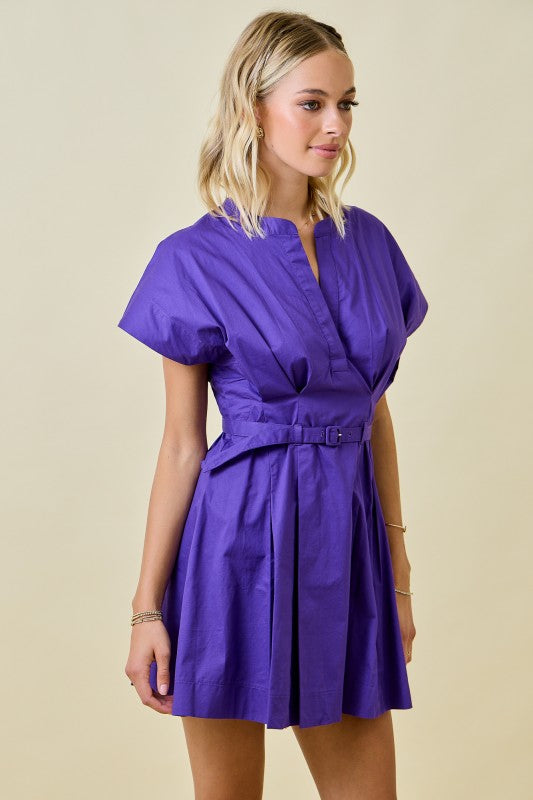 Poplin Belted Pleated Dress
