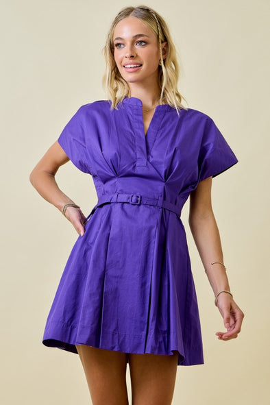 Poplin Belted Pleated Dress
