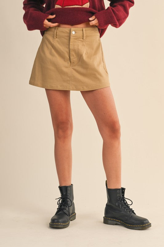 Cotton Twill Denim Skorts With Belt Loop