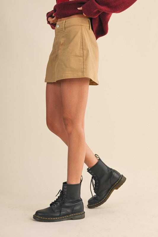Cotton Twill Denim Skorts With Belt Loop
