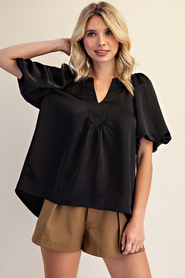 V Neck Puff Sleeve Top in 3 Colors