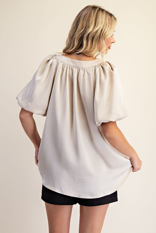 V Neck Puff Sleeve Top in 3 Colors