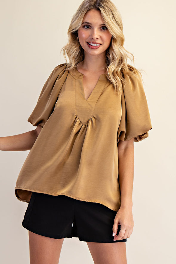 V Neck Puff Sleeve Top in 3 Colors