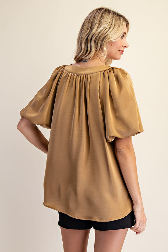 V Neck Puff Sleeve Top in 3 Colors