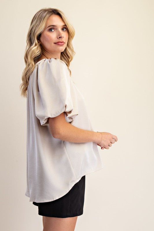 V Neck Puff Sleeve Top in 3 Colors