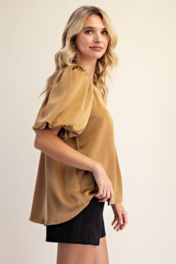 V Neck Puff Sleeve Top in 3 Colors