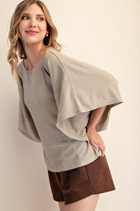 Taupe Kimono Sleeve Knit Top