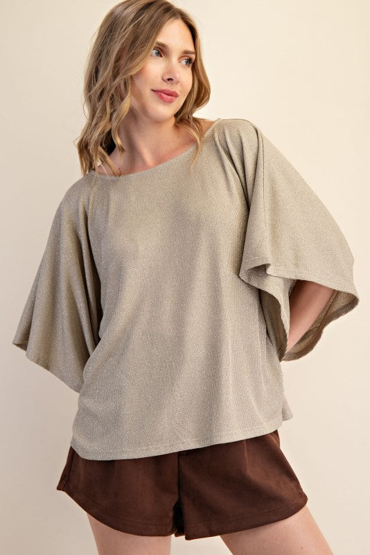 Taupe Kimono Sleeve Knit Top
