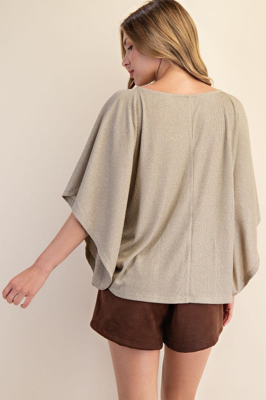 Taupe Kimono Sleeve Knit Top