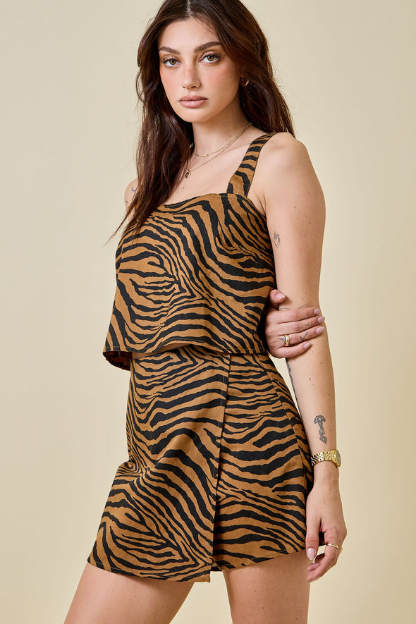 Tiger Stripe Printed Square Neck Crop Top and Asymmetric Mini Wrap Skort (SOLD SEPARATELY)