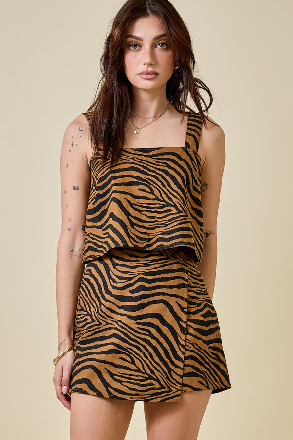 Tiger Stripe Printed Square Neck Crop Top and Asymmetric Mini Wrap Skort (SOLD SEPARATELY)