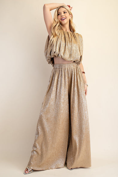 Pleats Pants With Elastic Waist