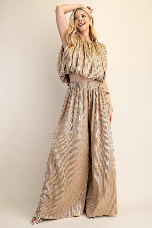 Pleats Pants With Elastic Waist