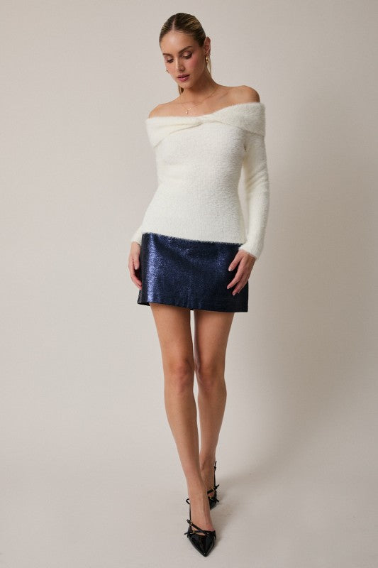 Foil Faux Leather Mini Skirt in Gold or Navy