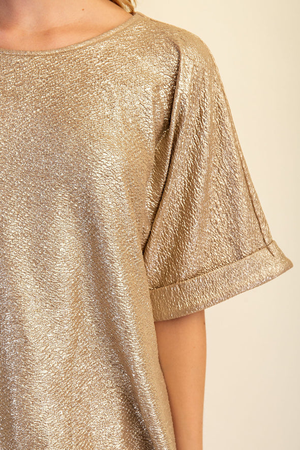 Round Neck Cuffs Sleeve Oversized Top