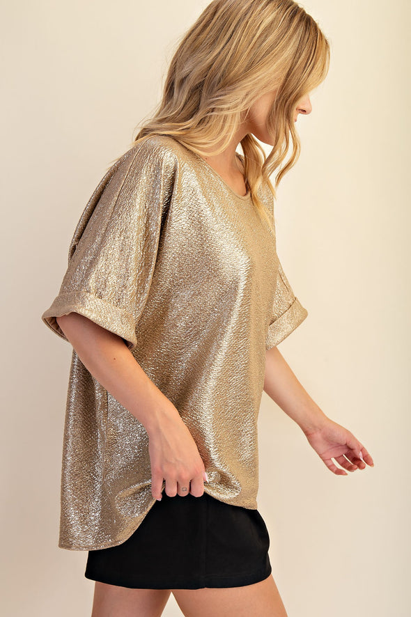 Round Neck Cuffs Sleeve Oversized Top