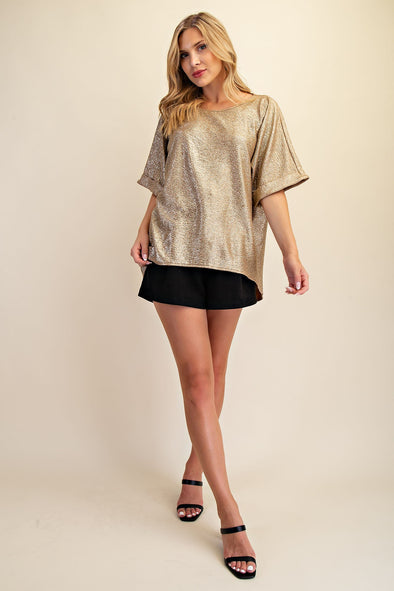 Round Neck Cuffs Sleeve Oversized Top