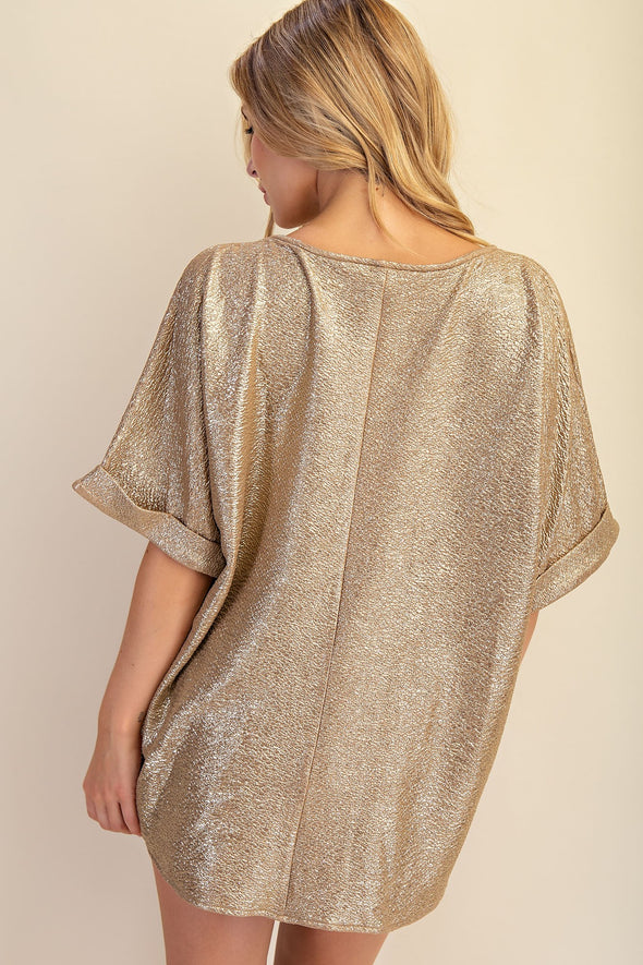 Round Neck Cuffs Sleeve Oversized Top