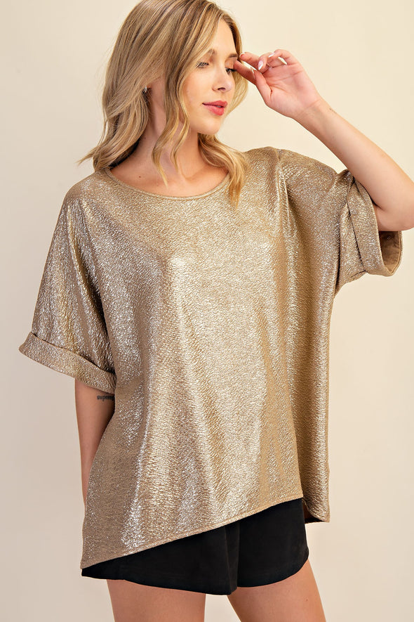 Round Neck Cuffs Sleeve Oversized Top