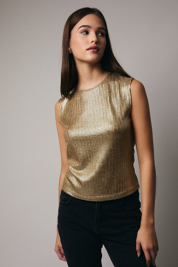 Round Neck Covered Shoulder Glitter Knit Top
