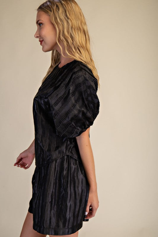 Puff Sleeve Blouse in Black or Taupe