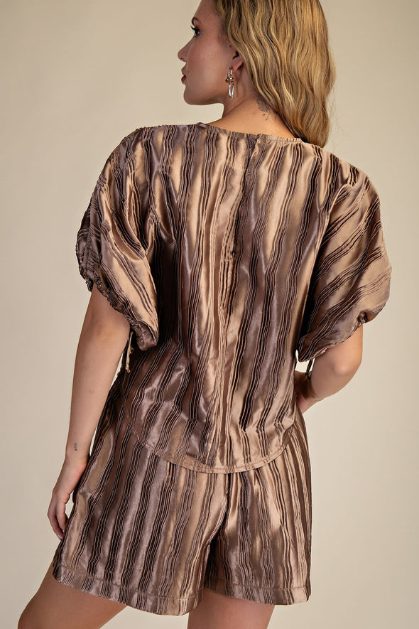 Puff Sleeve Blouse in Black or Taupe