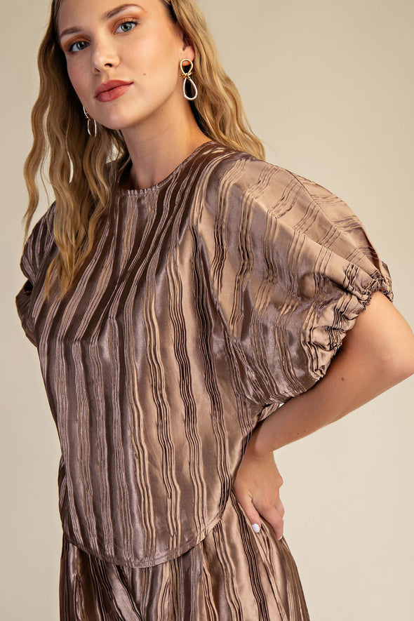 Puff Sleeve Blouse in Black or Taupe