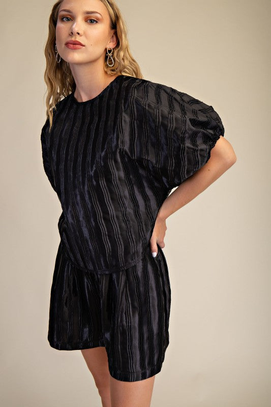 Puff Sleeve Blouse in Black or Taupe