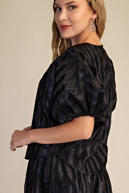 Puff Sleeve Blouse in Black or Taupe