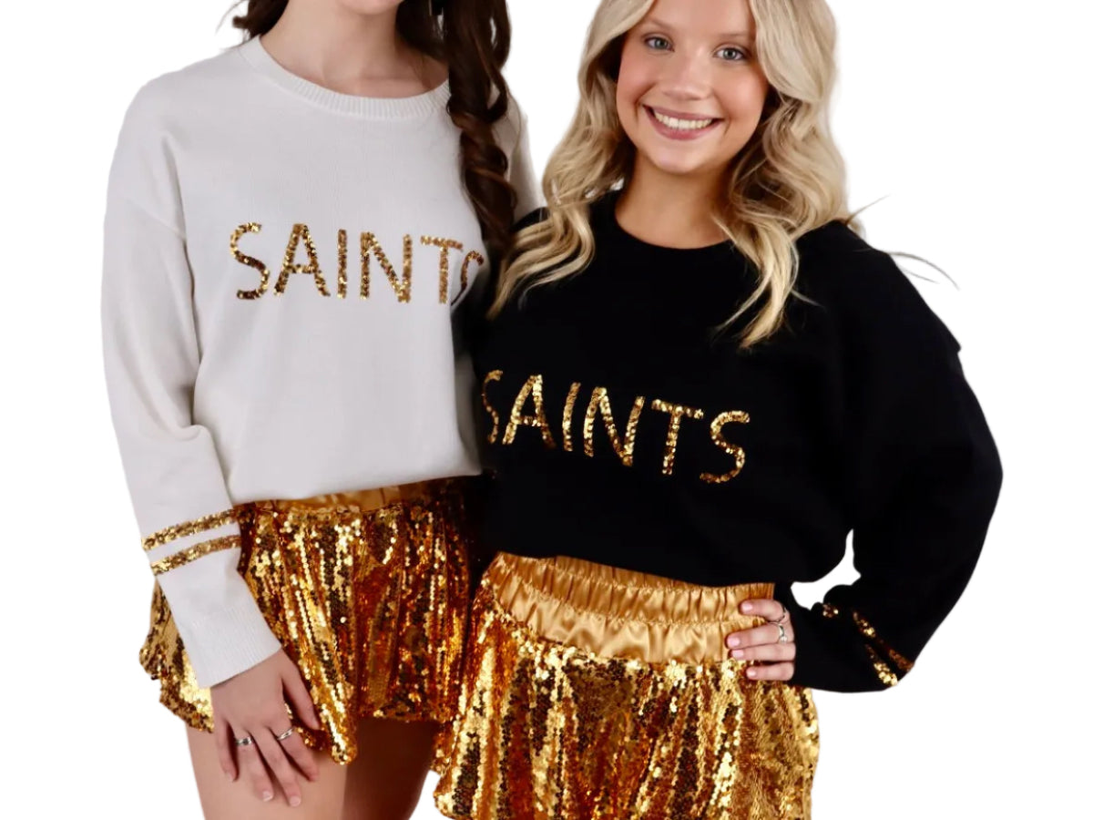 Sequin Saints Sweater Top In Black Or White (S-XXL) – NOLA BOO